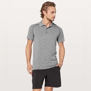Lululemon Men’s Small Metal Vent Tech Button Polo Heathered Slate White Golf